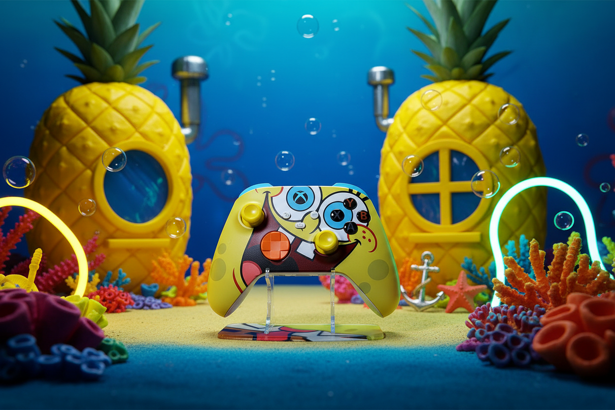 SpongeBob Xbox Controller with Themed Background