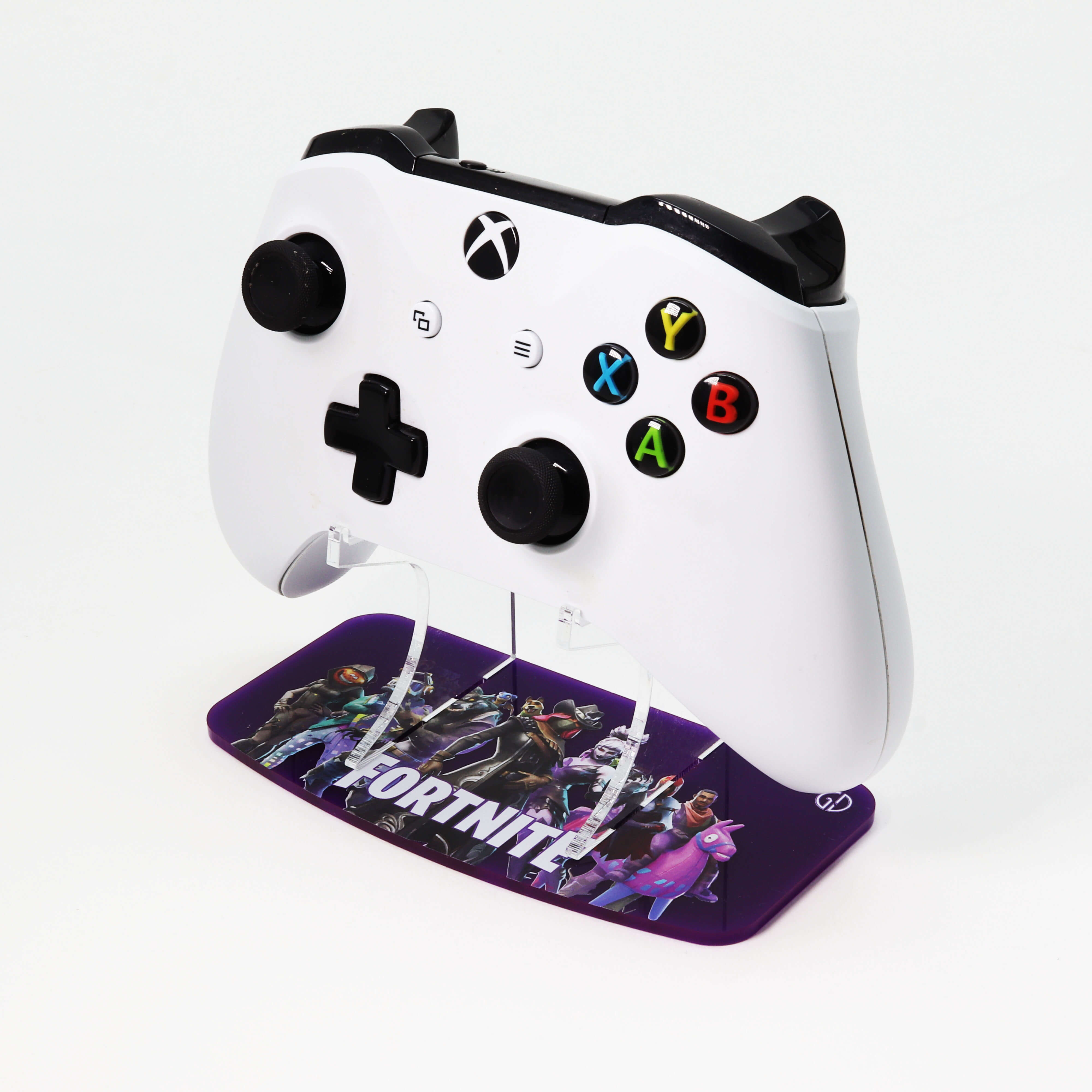 fornite season 6 purple printed xbox one controller stand with characters and game title - controller xbox one fortnite