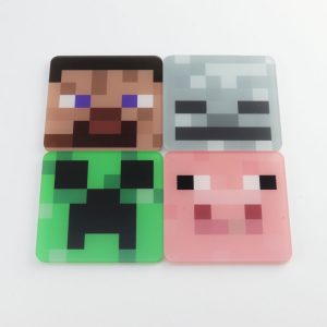 Minecraft themed printed coasters, 4 character designs